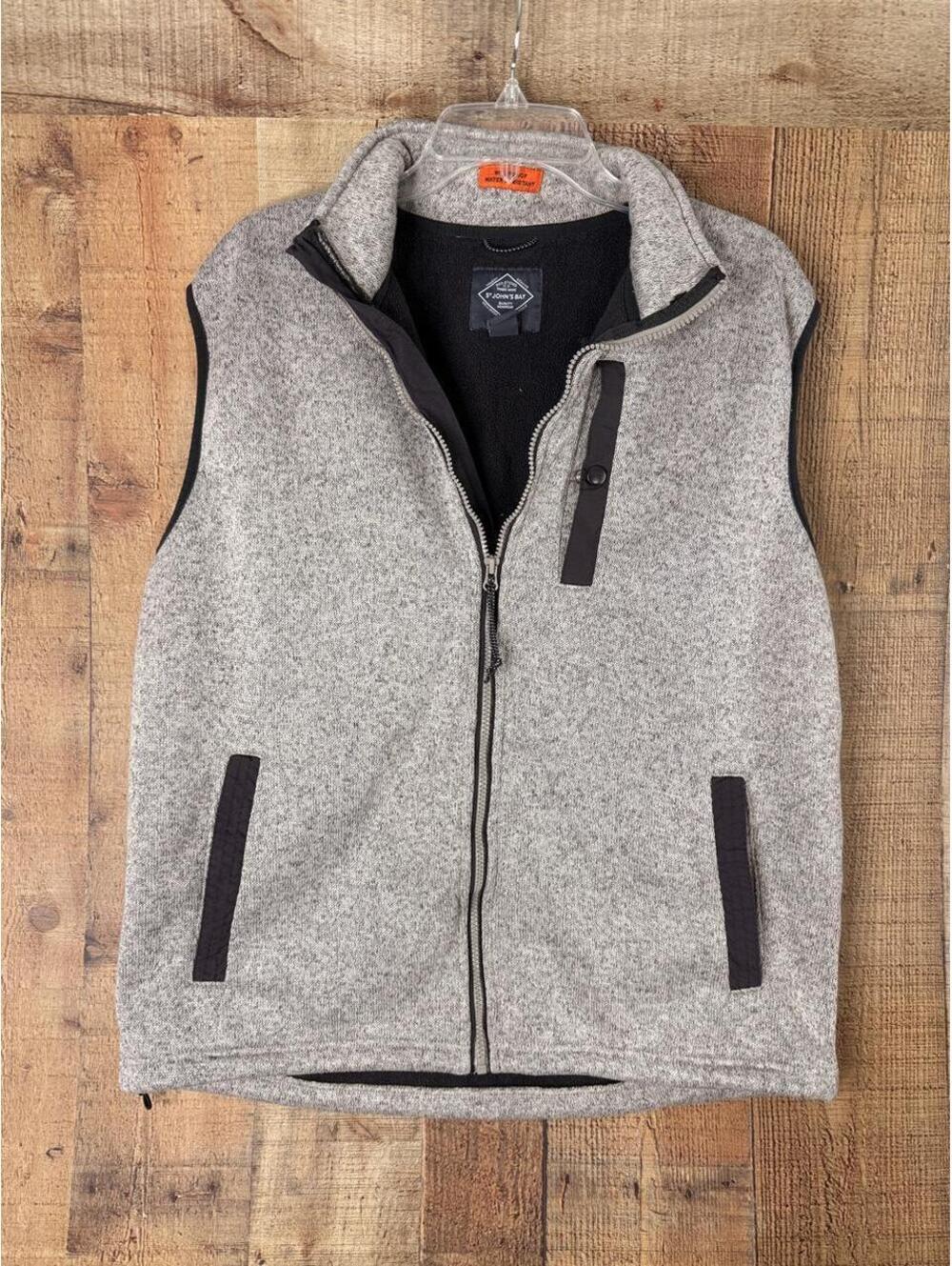St John’s Bay Performance Vest Men L Gray Fleece Lined Windproof Gorpcore